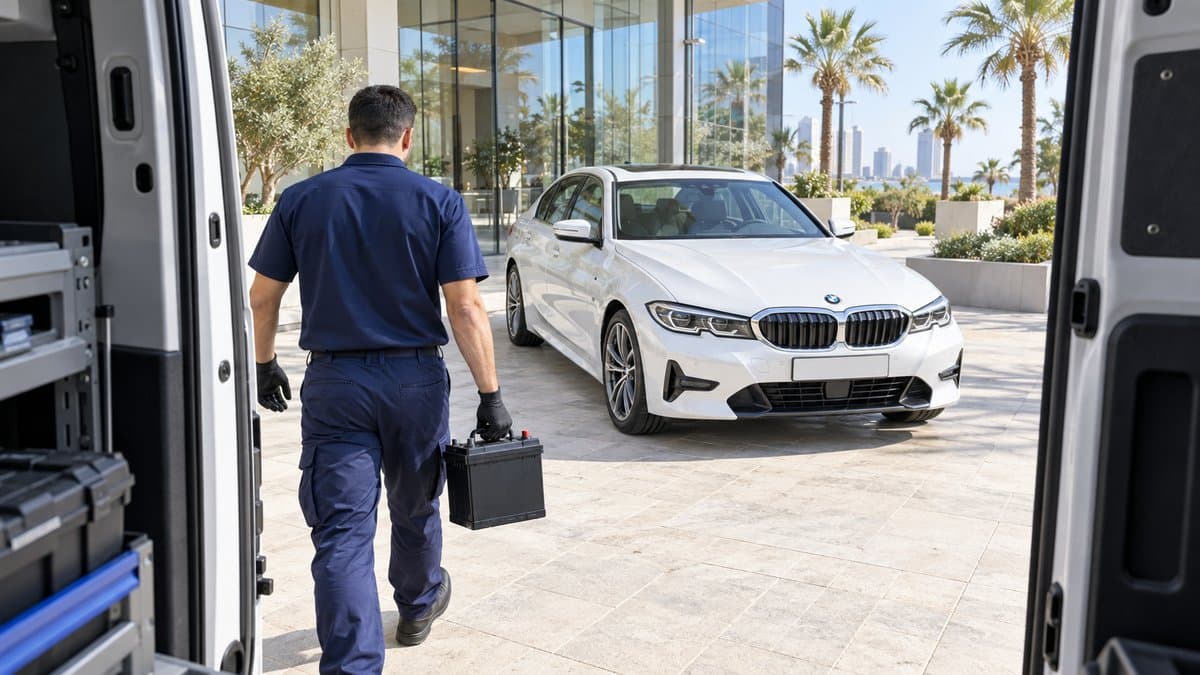 טכנאי לידור מחליף מצבר בב.מ.וו סדרה 3 בחניית הבית