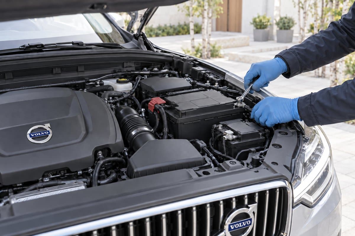 מצבר AGM חדש מותקן בוולוו XC60 — חיבור הקטבים