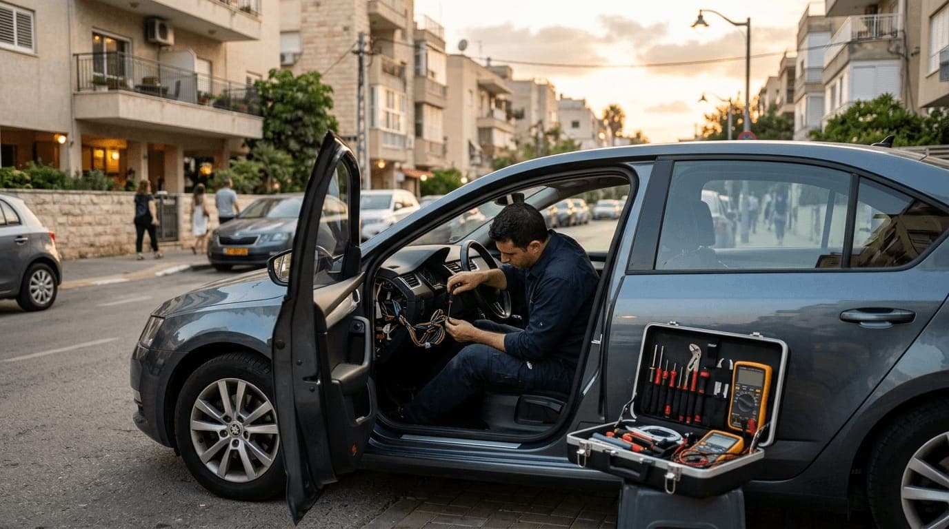 ניתוק קודן לרכב — טכנאי מקצועי בעבודה — לידור חילוצים בדרך