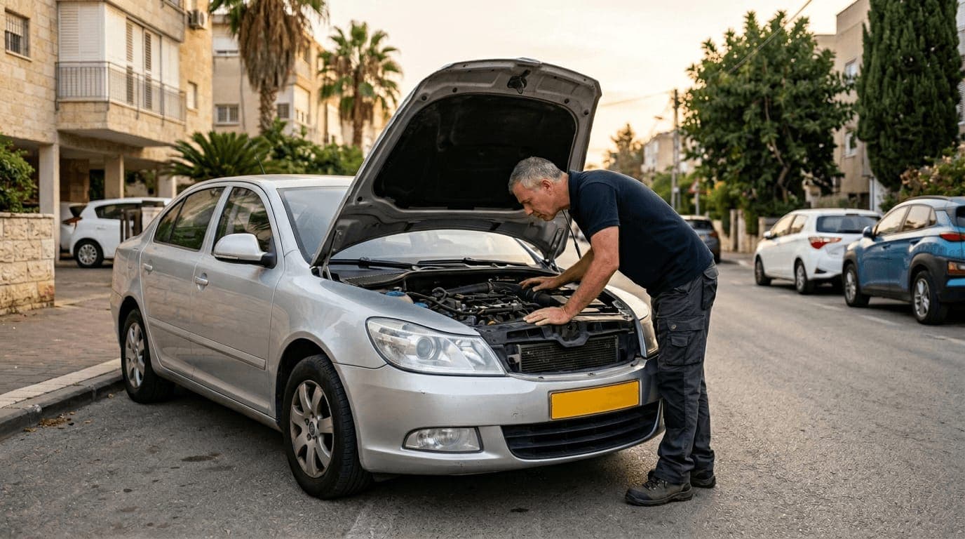 בדיקה לפני קניית רכב — איש מקצוע בודק ויזואלית — לידור חילוצים בדרך