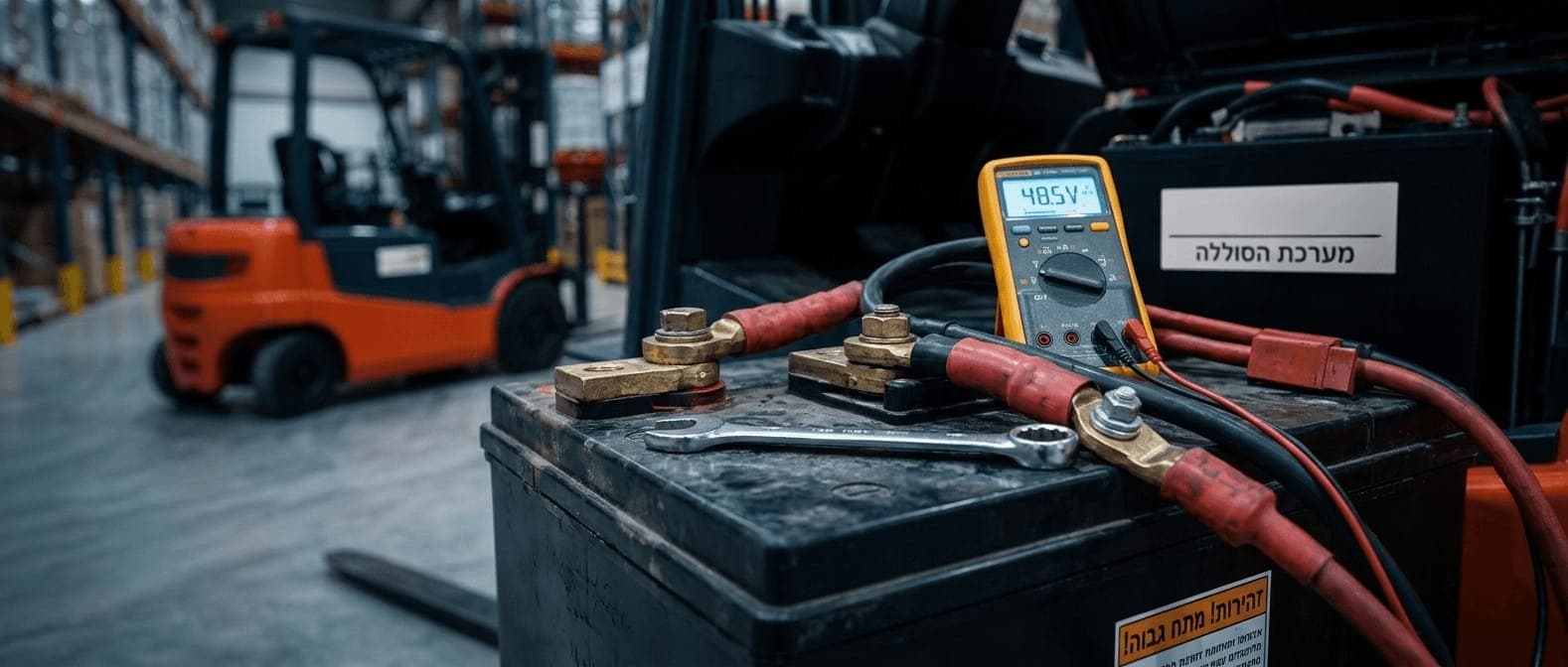 שירות מצברי מלגזות באזור — Reach Truck 48V במחסן לוגיסטי