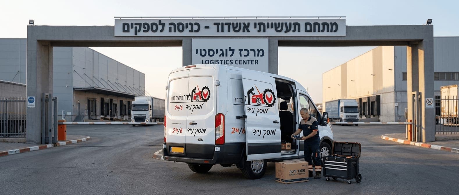 טכנאי לידור לאחר החלפת מצבר למלגזה במרכז הפצה באזור