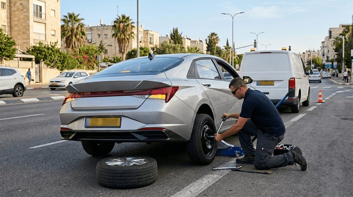 החלפת גלגל לרכב בדרך — לידור חילוצים בדרך