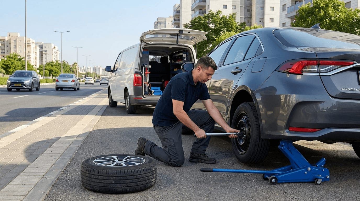 תקר בגלגל בנתיבות — לידור חילוצים בדרך