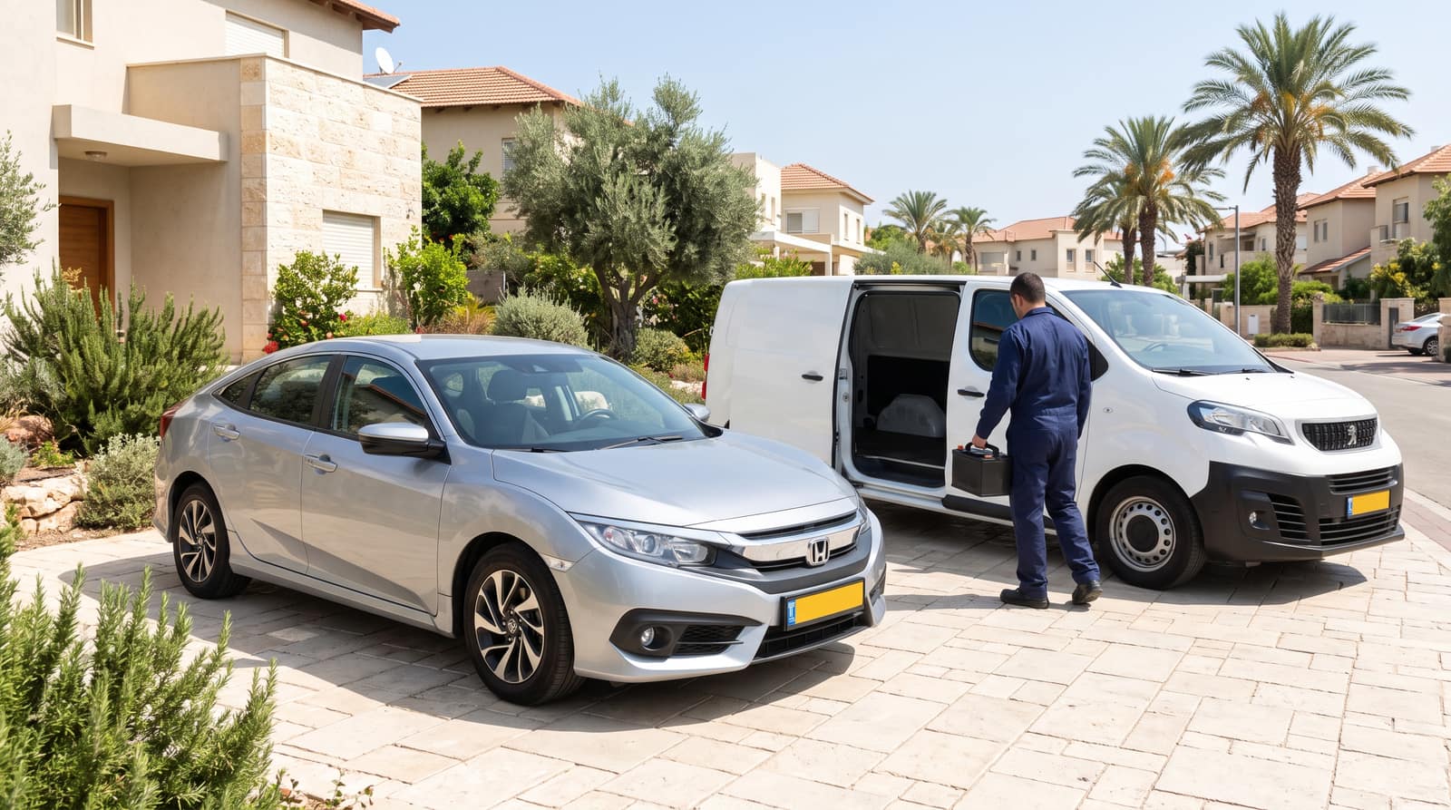 טכנאי לידור מחליף מצבר בהונדה סיוויק בחניית הבית