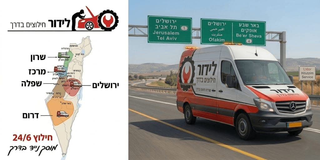 מפת אזורי שירות — החלפת מצבר למשאית בדרום ובמרכז